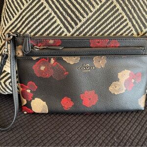 Coach Black and Red Floral Wristlet